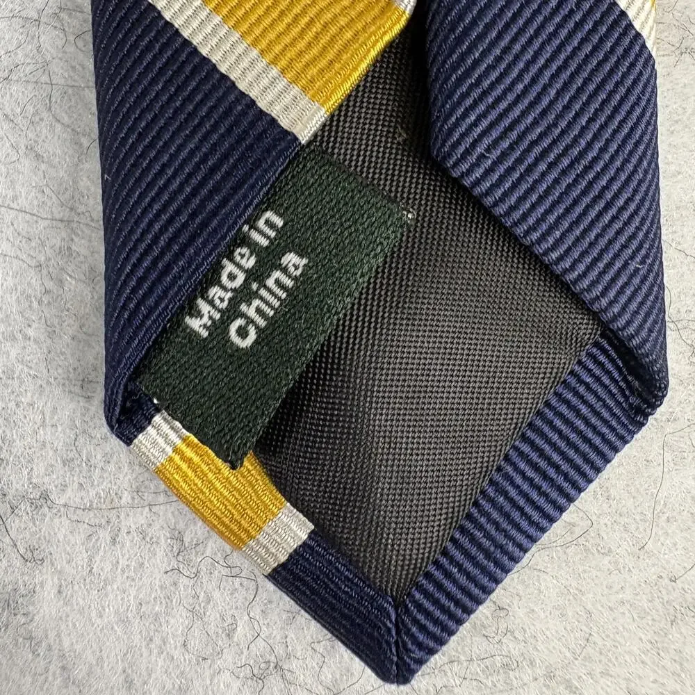 J Crew Striped Silk Necktie Navy Blue Yellow Diagonal Stripe Business Tie 57
